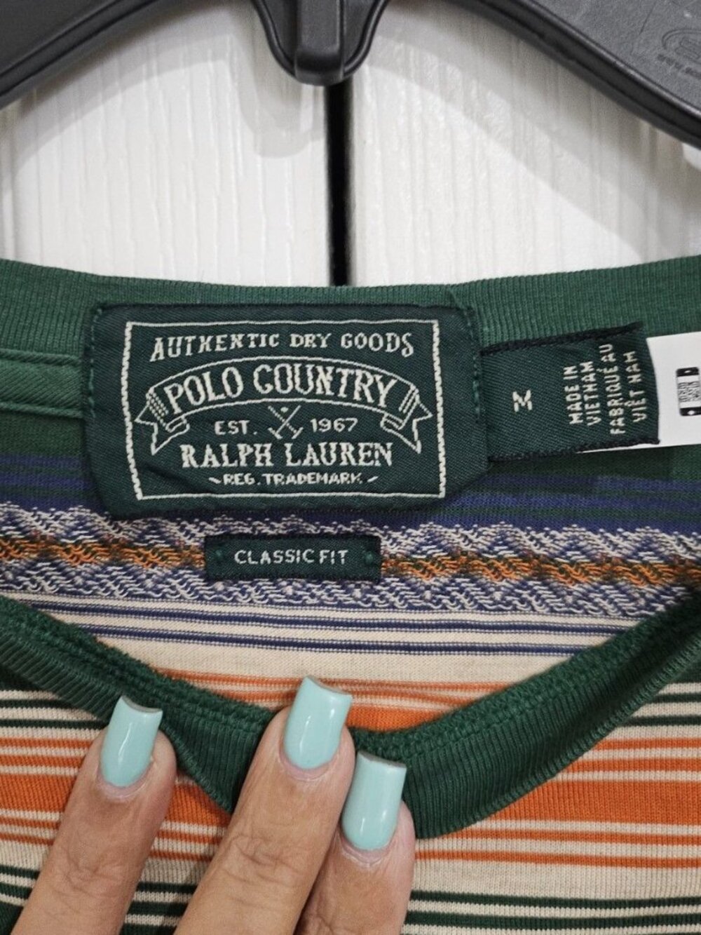 Polo Country Ralph Lauren Men's M Striped Long Sleeve Shirt Green Orange Classic - Picture 4 of 9